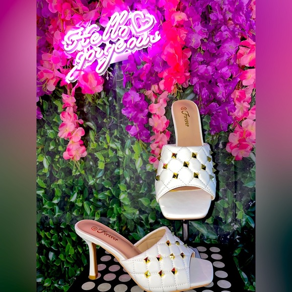 Forever 21 Shoes - White Faux Leather Quilted Slip-On Heels